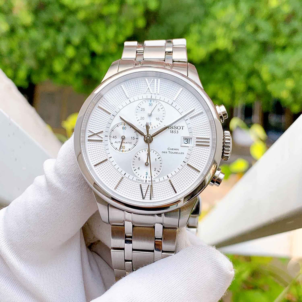 Tissot Chemin des Tourelles Automatic Chronograph White Dial Silver Steel Strap Watch for Men - T099.427.11.038.00 Buy Now By Tissot