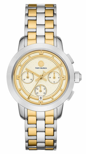 Tory Burch The Tory Chronograph White Dial Two Tone Steel Strap Watch for Women - TBW1052 Buy Now By Tory Burch