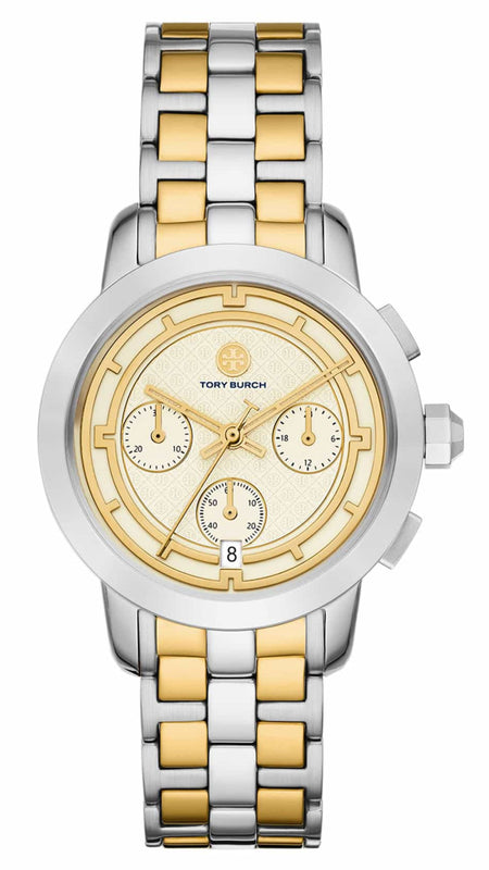 Tory Burch The Tory Chronograph White Dial Two Tone Steel Strap Watch for Women - TBW1052 Buy Now By Tory Burch