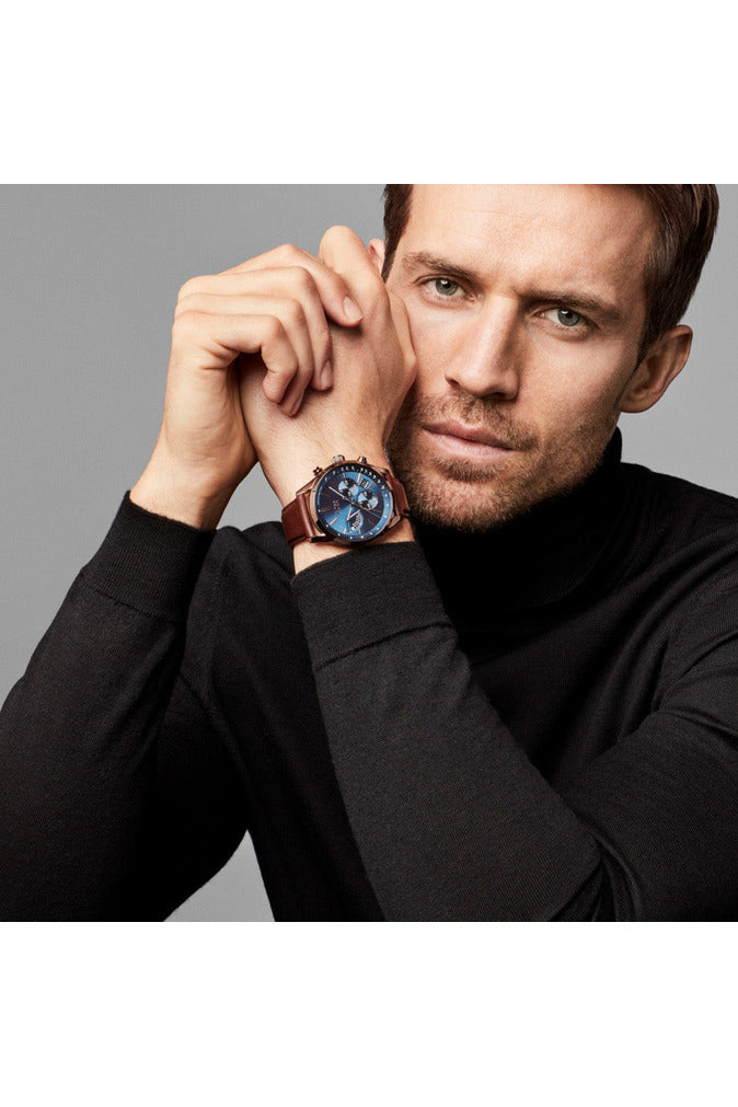 Hugo Boss Grand Prix Blue Dial Brown Leather Strap Watch for Men - 1513604 Buy Now By Hugo Boss
