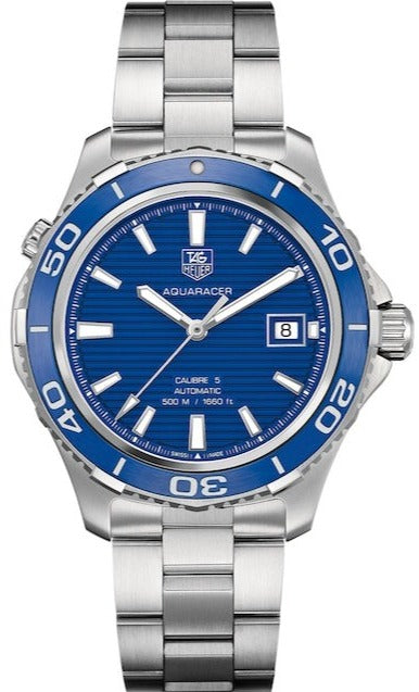 Tag Heuer Aquaracer Calibre 5 Automatic Blue Dial Silver Steel Strap Watch for Men - WAK2111.BA0830 Buy Now By Tag Heuer
