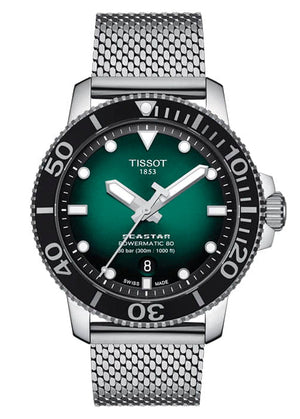 Tissot Seastar 1000 Powermatic 80 Automatic Green Dial Silver Mesh Strap Watch for Men - T120.407.11.091.00 Authentic Buy Shop Now