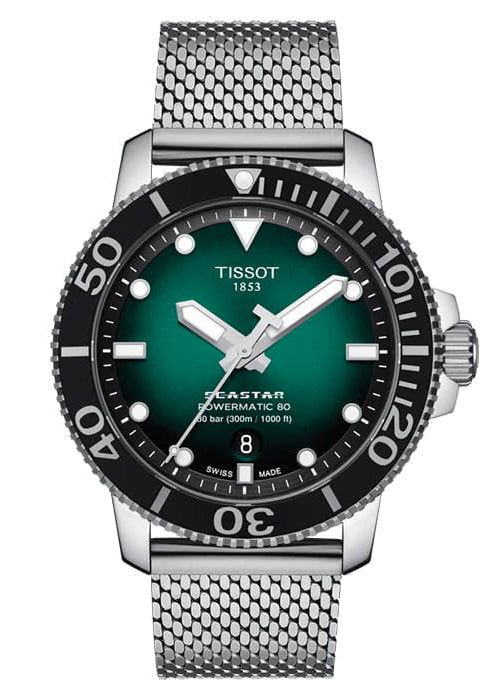 Tissot Seastar 1000 Powermatic 80 Automatic Green Dial Silver Mesh Strap Watch for Men - T120.407.11.091.00 Authentic Buy Shop Now