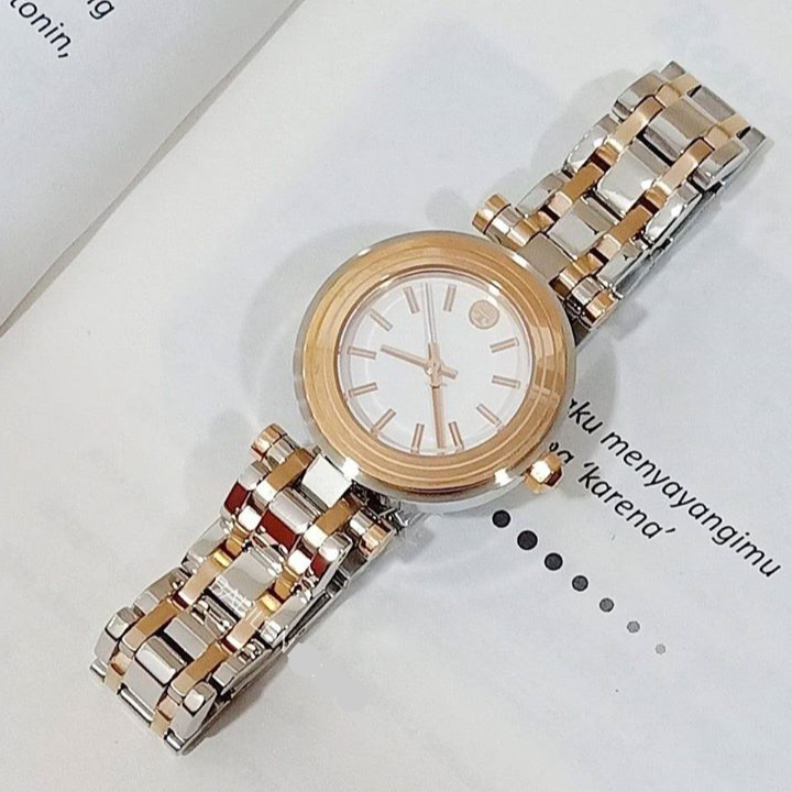 Tory Burch Classic T White Dial Two Tone Steel Strap Watch for Women - TBW9011 Buy Now By Tory Burch