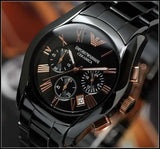 Emporio Armani Valente Ceramica Chronograph Black Dial Black Steel Strap Watch For Men - AR1410 Buy Now By Emporio Armani
