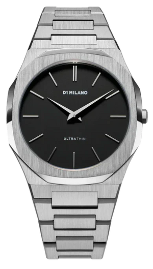 D1 Milano Ultra Thin Matte Black Dial Silver Steel Strap Watch for Men - D1-UTBJ40 Authentic Buy Shop Now