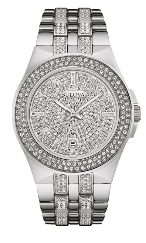 Bulova Crystal Pave Silver Dial Silver Steel Strap Watch for Men - 96B235 Buy Now By Bulova