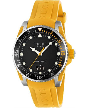 Gucci Dive Black Dial Yellow Rubber Strap Watch For Men - YA136319 Buy Now By Gucci