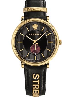 Versace V-Circle Manifesto Edition Black Dial Black Leather Strap Watch for Men - VBQ050017 Buy Now By Versace