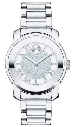 Movado Bold Crystal Pave Silver Dial Silver Steel Strap Watch for Women - 3600254 Buy Now By Movado
