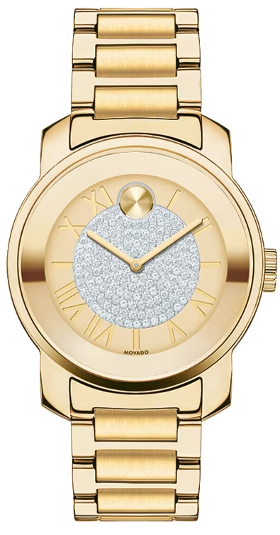 Movado Bold Pave Gold Dial Gold Steel Strap Watch For Women - 3600255 Buy Now By Movado