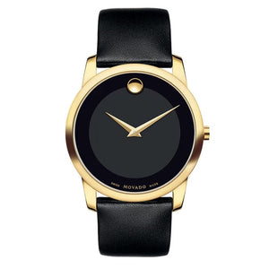 Movado Museum Black Dial Black Leather Strap Watch For Men - 606876 Buy Now By Movado