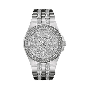 Bulova Crystal Pave Silver Dial Silver Steel Strap Watch for Men - 96B235 Buy Now By Bulova