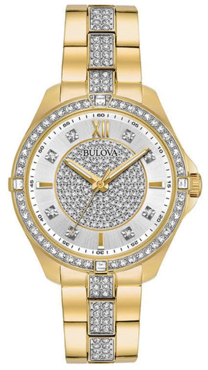 Bulova Crystal Collection Silver Crystal Dial Gold Steel Strap Watch for Women - 98L228 Buy Now By Bulova