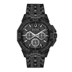Bulova Octova Chronograph Black Crystal Dial Black Steel Strap Watch for Men - 98C134 Buy Now By Bulova