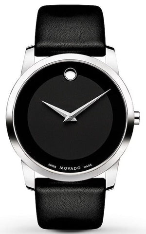 Movado Museum Black Dial Black Leather Strap Watch For Men - 606502 Buy Now By Movado