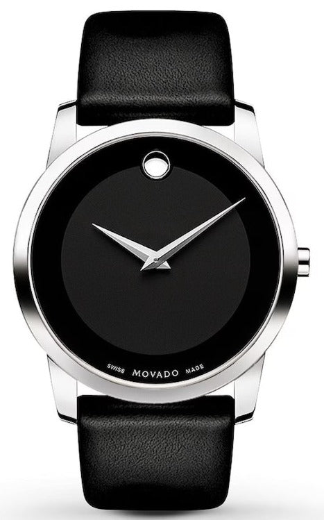 Movado Museum Black Dial Black Leather Strap Watch For Men - 606502 Buy Now By Movado
