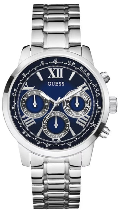 Guess Horizon Chronograph Quartz Blue Dial Silver Steel Strap Watch for Men - W0379G3 Buy Now By Guess