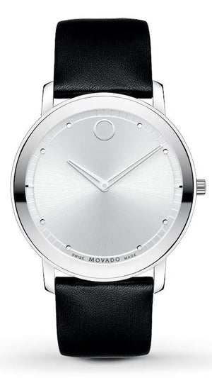 Movado Sapphire Silver Dial Black Leather Strap Watch for Men - 606694 Buy Now By Movado