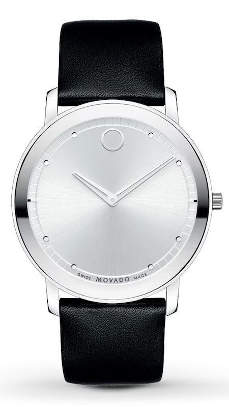 Movado Sapphire Silver Dial Black Leather Strap Watch for Men - 606694 Buy Now By Movado