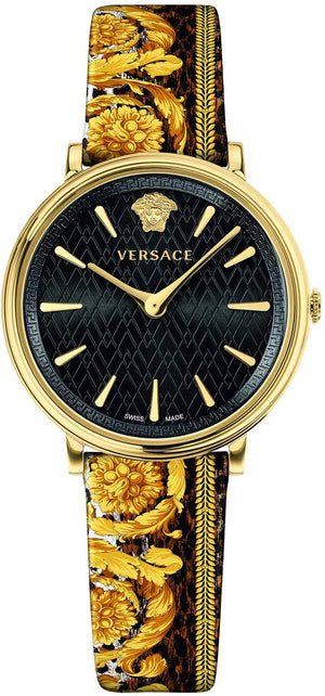 Versace V-Circle Black Dial Gold Leather Strap Watch for Women - VBP13017 Buy Now By Versace
