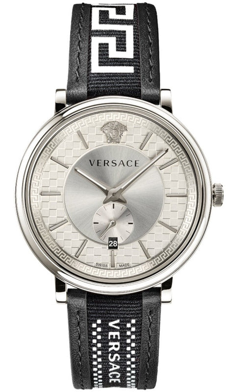 Versace V-Circle Silver Dial Black Leather Strap Watch for Men - VEBQ01219 Buy Now By Versace