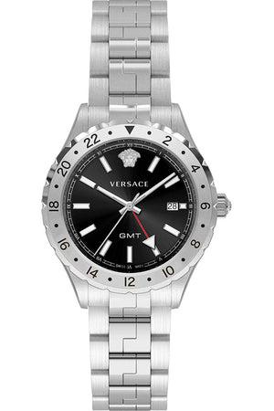 Versace Hellenyium GMT Black Dial Silver Steel Strap Watch for Men - V11020015 Buy Now By Versace