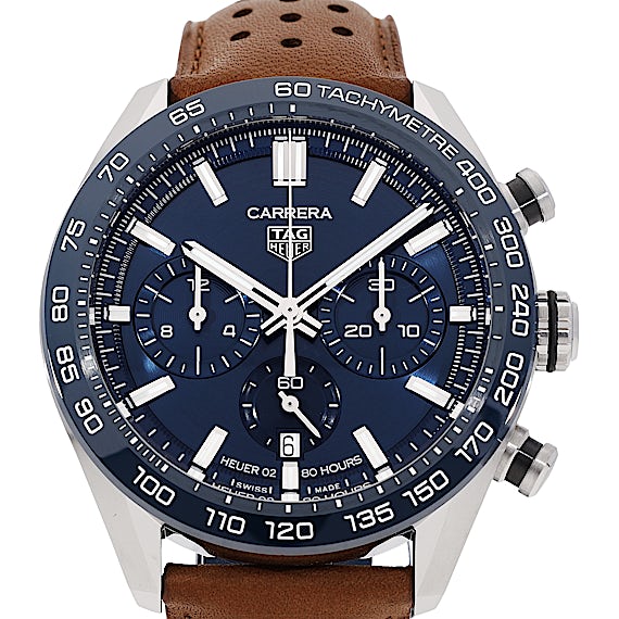 Tag Heuer Carrera Automatic Chronograph Blue Dial Brown Leather Strap Watch for Men - CBN2A1A.FC6537 Buy Now By Tag Heuer