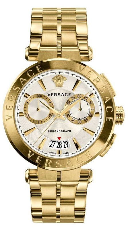 Versace V Racer Chronograph White Dial Gold Steel Strap Watch for Men - VBR060017 Buy Now By Versace
