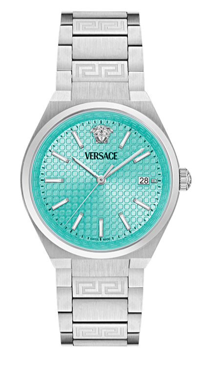 Versace V-Auria Quartz Turquoise Dial Silver Steel Strap Watch for Women - VE0F00225 Buy Now By Versace