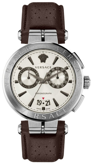 Versace Aion Chronograph White Dial Brown Leather Strap Watch for Men - VBR010017 Buy Now By Versace