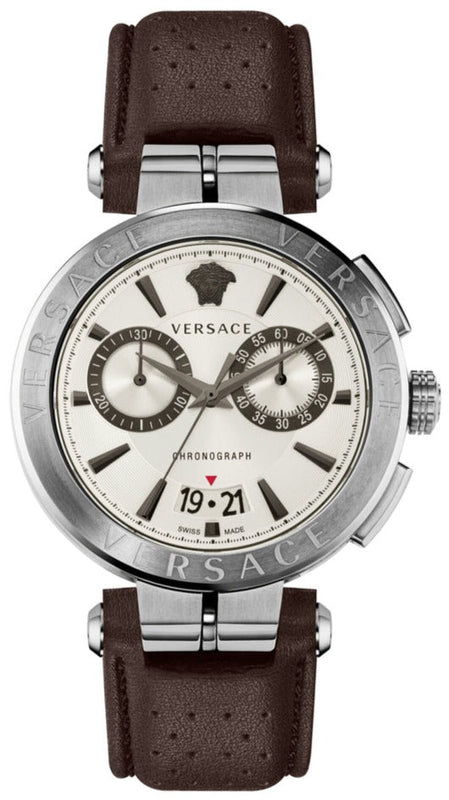 Versace Aion Chronograph White Dial Brown Leather Strap Watch for Men - VBR010017 Buy Now By Versace