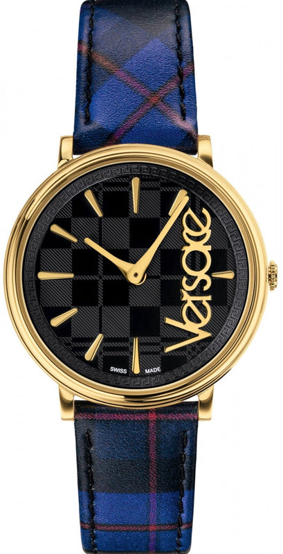 Versace V-Circle Black Dial Blue Leather Strap Watch for Women - VE8100218 Buy Now By Versace
