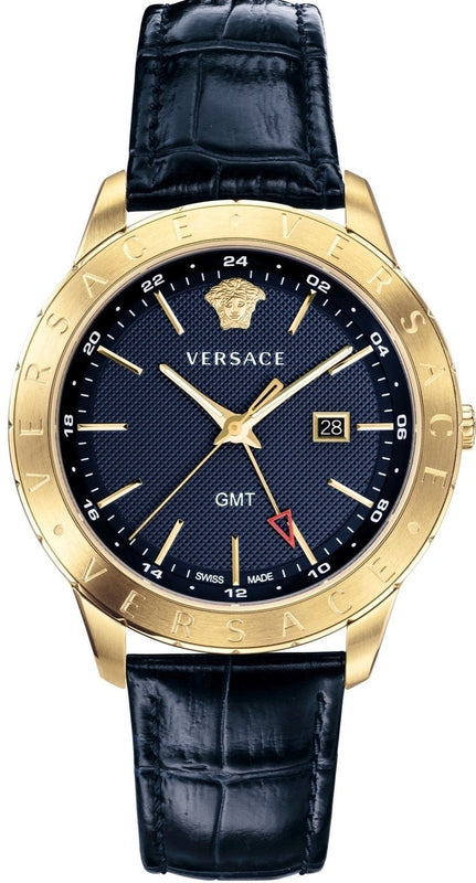 Versace Univers Navy Blue Dial Navy Blue Leather Strap Watch for Men - VEBK00318 Buy Now By Versace