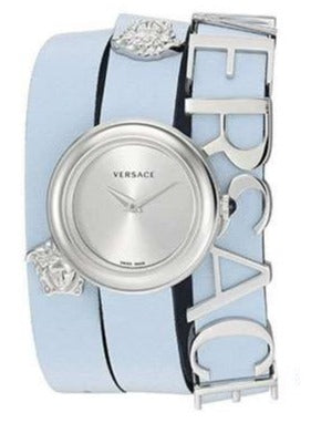 Versace V Flare Silver Dial Blue Leather Strap Watch for Women - VEBN00118 Buy Now By Versace