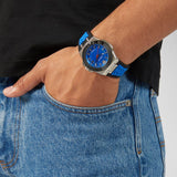 Versace Chain Reaction Quartz Blue Dial Blue & Black Leather Strap Watch for Men - VEDY00119 Buy Now By Versace