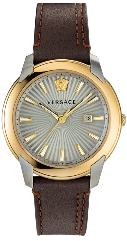 Versace V-Urban Quartz Grey Dial Brown Leather Strap Watch for Men - VELQ00219 Buy Now By Versace