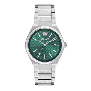 Versace V-Auria Quartz Green Dial Silver Steel Strap Watch for Men - VE0F00125 Buy Now By Versace