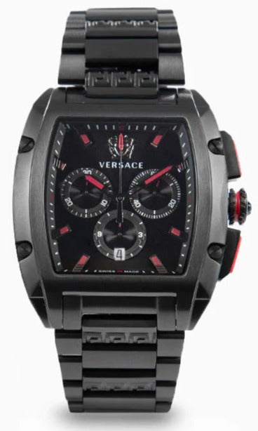 Versace Dominus Chronograph Quartz Black Dial Black Steel Strap Watch For Men - VE6H00623 Buy Now By Versace