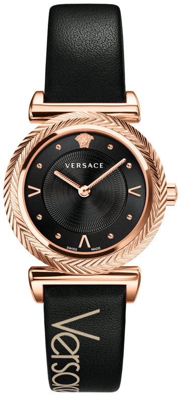 Versace V-Motif Vintage Logo Black Dial Black Leather Strap Watch for Women - VERE00818 Buy Now By Versace