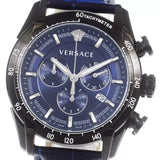 Versace V-Ray Chronograph Quartz Blue Dial Black Leather Strap Watch For Men - VEDB00418 Buy Now By Versace