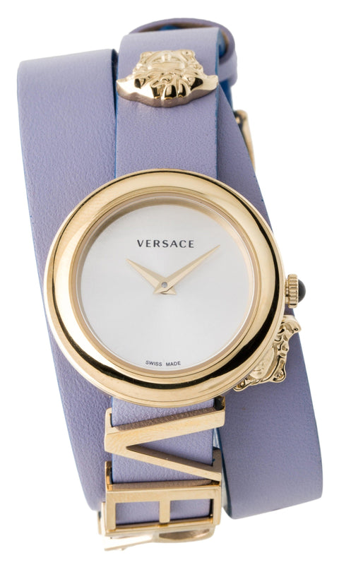 Versace V-Flare Silver Dial Purple Leather Strap Watch for Women - VEBN00318 Buy Now By Versace