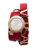 Versace V-Flare Quartz Silver Dial Red Leather Strap Watch for Women - VEBN00418 Buy Now By Versace