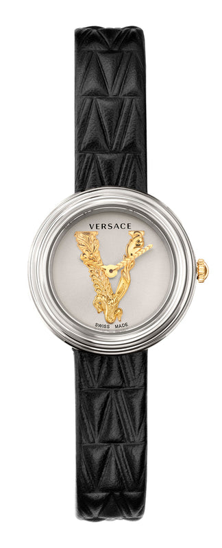 Versace Virtus Quartz White Dial Black Leather Strap Watch For Women - VET300421 Buy Now By Versace