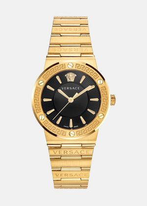Versace Greca Black Dial Gold Steel Strap Watch for Women - VEVH00820 Buy Now By Versace