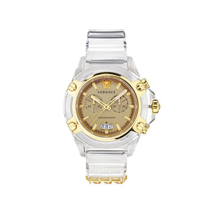 Versace Icon Active Chronograph Gold Dial White Silicone Strap Watch for Men - VEZ700121 Buy Now By Versace