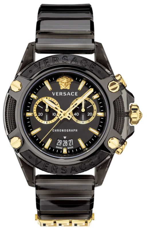 Versace Icon Active Chronograph Black Dial Black Steel Strap Watch for Men - VEZ700421 Buy Now By Versace