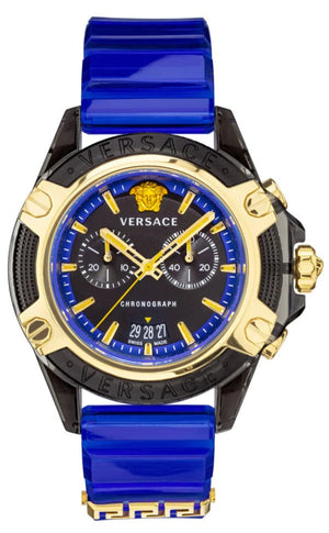 Versace Icon Active Chronograph Black Dial Blue Rubber Strap Watch For Men VEZ700521 Buy Now By Versace