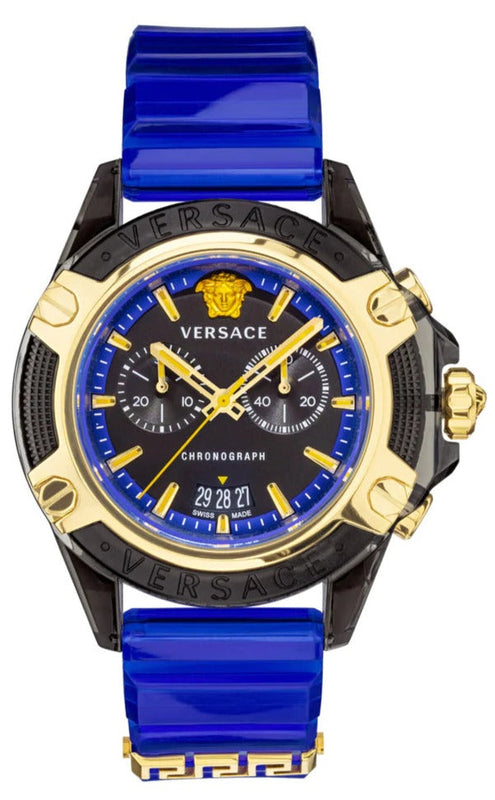Versace Icon Active Chronograph Black Dial Blue Rubber Strap Watch For Men VEZ700521 Buy Now By Versace