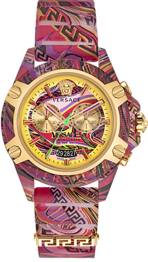 Versace Icon Active Chronograph Quartz Gold Dial Red Leather Strap Watch For Men - VEZ701222 Buy Now By Versace
